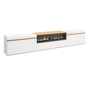 Meuble TV Banc Télé 260x45x35cm TV grand format Cheminée électrique Bl...Vendu parcdiscount