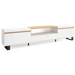 Meuble TV Banc Télé 260x57x35 cm TV grand format Design industriel Blanc et Chêne Soft RF3789Vendu parcdiscount