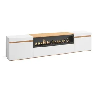 Meuble TV, Banc Télé, 200x45x35cm, Pour les TV jusqu'à 80", Cheminée é...Vendu parcdiscount