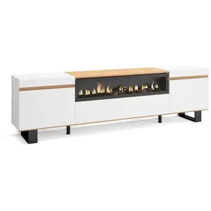 Meuble TV Banc Télé 200x57x35cm Pour les TV jusquà 80 Cheminée électri... pas cher
