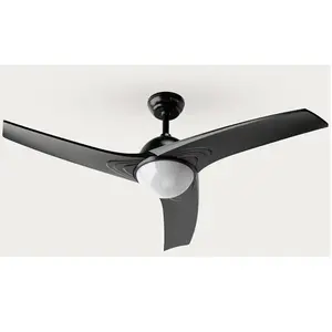 EVVO Ventilateur de plafond avec lumière LED et télécommande, silencieux, Ø132 cm, 3 pales, moteur CC 26 W, 6 vitesses, minuteur (modèle : V522 finition noire)