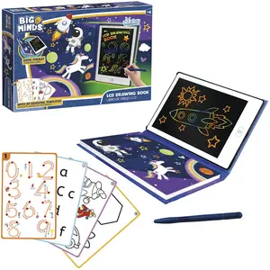WORLD BRANDS Big Minds - Tablette Dessin Enfant Lcd - Ardoise Magique Format Livre - Tablette Magique 20 Pochoirs Réversibles - Enfant 4 Ans