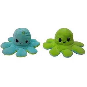 Peluche pieuvre réversible Kidz World 2 couleurs Bleu et Vert pas cher