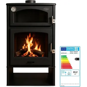 Poêle à bois ASTON 102 kW avec four en inox   Rendement 78 %   Chauffe... pas cher