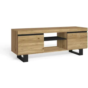 SKRAUT HOME Meuble TV mod.NATURALE ''Chêne/Noir'', 2 portes et 2 logements, salon-séjour, 140x40x53cm, RF983 pas cher