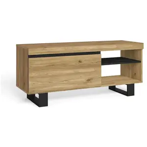SKRAUT HOME Meuble TV mod.NATURALE ''Chêne/Noir'', 1 porte et 2 logements, salon-séjour, 120x40x53cm, RF980 pas cher