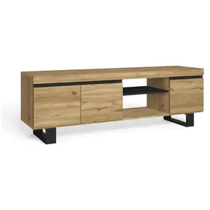 SKRAUT HOME Meuble TV mod.NATURALE ''Chêne/Noir'', 2 portes et 2 logements, salon-séjour, 160x40x53cm, RF984 pas cher
