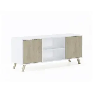 SKRAUT HOME Meuble TV 140 avec 2 portes, WIND, couleur Blanc-Chêne, 137x40x57cm, RF618 pas cher