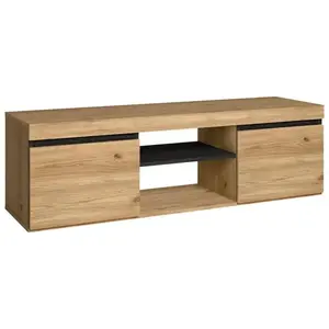 SKRAUT HOME Meuble TV mod.NATURALE couleur Chêne/Noir, 2 portes et 2 logements, 140x40x41cm, RF890 pas cher