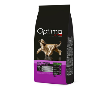 12 kg Optimanova Medium Adulte Poulet au riz -Croquettes pour chien pas cher