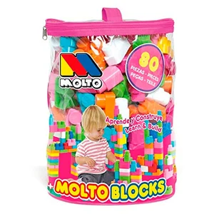 Comparateur de prix : Jouet de construction - MOLTO - Sac de blocs rose 80 pcs - Plastique -...