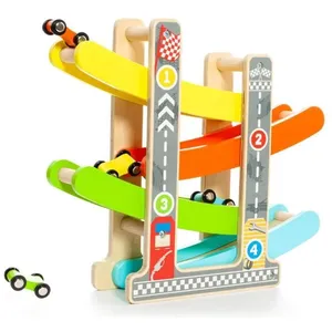 Molto Circuit De Voiture En Bois Avec Rampe. Comprend 4 Voitures pas cher