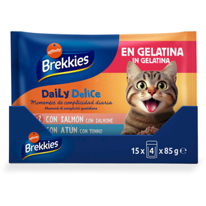 4x85g Brekkies Daily Delice saumon et thon pâté pour chat pas cher