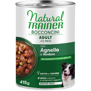 415g Natural Trainer Bocconcini Adult Medium & Maxi Chunks Nourriture pour chien humide à l'agneau pas cher