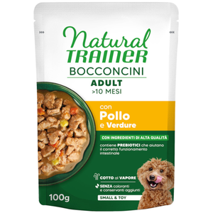 48x100g poulet Natural Trainer Bocconcini Adult Small & Toy Bouchées en sauce au poulet Nourriture pour chien humideVendu parzooplus-be