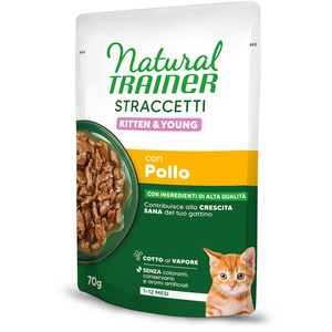 Natural Trainer Straccetti Kitten & Young bandes en sauce poulet nourriture pour chats humide pas cher