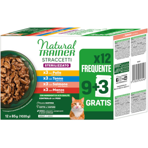 24x85g Natural Trainer bandes en sauce paquet mixte (poulet, saumon, thon, boeuf) nourriture pour chats humide pas cher