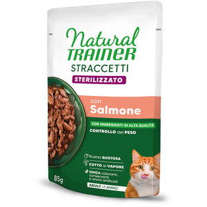 24x 85g Natural Trainer Stracceti Adult Sterilised bandes en sauce saumon nourriture pour chats humide pas cher