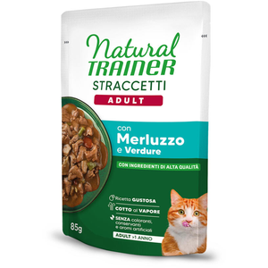 22 x 85 g Lamelles en sauce cabillaud Natural Trainer, nourriture humide pour chats pas cher
