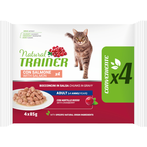 Natural Trainer Aliments Humides pour Chats Adultes avec Saumon, Pack 4 x 85 g pas cher