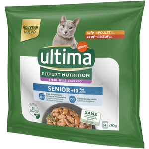 Ultima Expert Nutrition Senior poulet, boeuf pour chat - 4 x 70 g pas cher