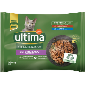 48x85g Ultima Stérilisé boeuf, thon - Pâtée pour chat pas cher