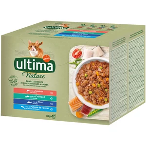 96x85g Nature : saumon, cabillaud, thon, poissons de l'océan Ultima Sachets pour chat pas cher