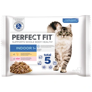 PERFECT FIT Indoor 1+ pour chat - lot mixte poulet, saumon 4 x 85 g pas cher