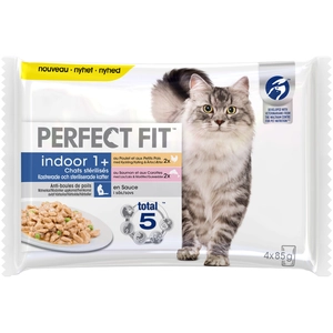 4x85g PERFECT FIT Indoor 1+ Chats stérilisés poulet & saumon, - Pâtée pour chat pas cher