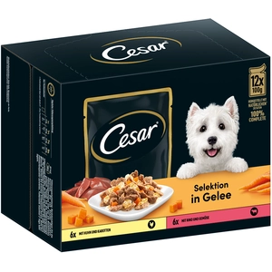 12x 100g Cesar Selektion Fleisch und Gemüse in Gelee Hundefutter nass pas cher