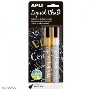 Apli Blister de 2 Marqueurs Craies liquide Effaçable Pte 5,5 mm OR/ARGENTVendu parfnac-be