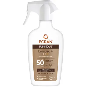 Ecran Sunnique Lait protecteur solaire bronzé + SPF 50 en spray protection haute UVB + UVA et IR-A active le bronzage naturel, sans autobronzant, avec technologie PureBronze, résistant à l'eau, 270 ml pas cher