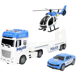 Speed&go Camion Transporteur De Véhicules De Police à Friction Avec Lu... pas cher