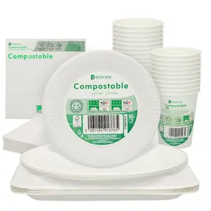 AKTIVE 71345 Procos Vaisselle jetable écologique et biodégradable, Papier, 10 petites assiettes + 10 grandes assiettes + 10 grandes assiettes carrées + 20 gobelets jetables + 20 serviettes, 10 dîners pas cher
