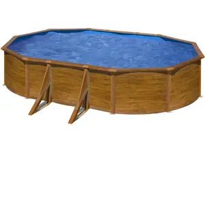 Piscine hors-sol ovale en acier décor bois GRE - 610 x 375 x h120 cm -...