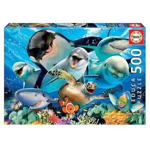 Educa Puzzle Animaux - Borrás - Selfie Sous L'eau 500 Pièces - Fix Puzzle Inclus