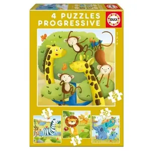 Educa Borrás - Animaux Sauvages. 4 Puzzles Enfant Progressives. +3 Ans. Ref. 17147 pas cher