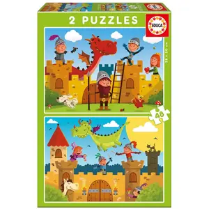 Educa - Dragons et Chevaliers. 2 Puzzles Enfant 48 pièces. +4 Ans. 17151 pas cher