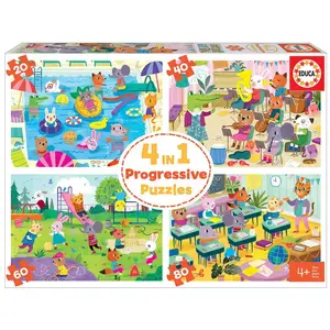 Puzzle éducatif progressif - EDUCA - A l'école - 4 puzzles de 20 à 80 pièces pas cher
