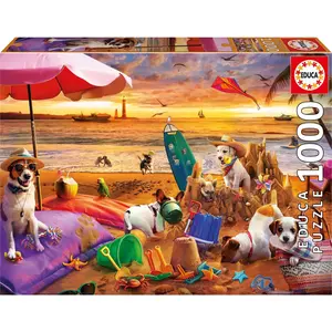 Puzzel Educa Perros jugando en la playa 1000 Onderdelen pas cher