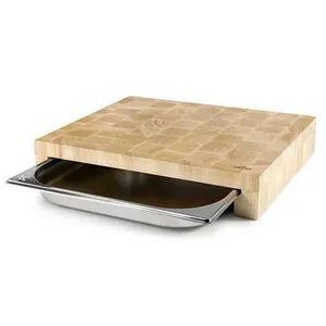 Planche à découper bois 41,5 x 34 cm + bac inox Lacor 60592 pas cher