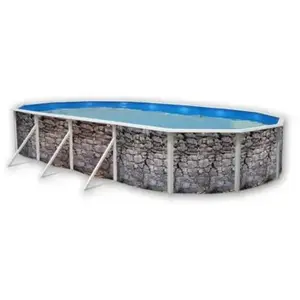 TOI PIERRE GRISE Piscine hors sol ovale en acier 730 x 366 x 120 cm (Kit complet piscine, Filtre, Skimmer et échelle)