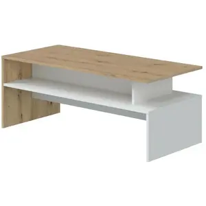 Table basse rectangulaire - Décor blanc et chêne Nodi - L43 x P100 x H50 cm pas cher