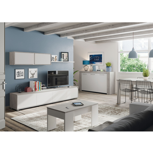 UsineStreet Ensemble meuble TV ALIDA - Meuble bas 4 portes + Meuble haut 2 portes + étagère suspendue - Blanc et ciment pas cher