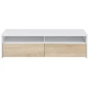 LOUNGITUDE KIOTO Meuble TV contemporain blanc et décor chêne - L 130 cm pas cher