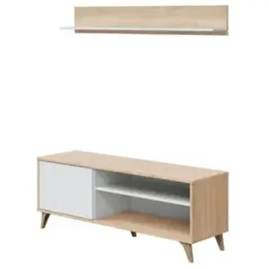 CALICOSY - Meuble TV 2 niches et 1 porte avec son étagère murale Kikua... pas cher
