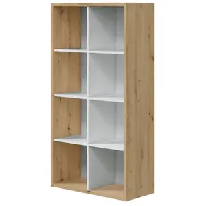 Bibliothèque étagère NOA - Blanc et chêne - 8 cases - 137x71,5x33 cmVendu parcdiscount