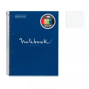 Cahier - A4 (21x29,7cm) - Petits carreaux - 80 pages - couverture en polypro bleu marine - à spirale - Miquelrius pas cher