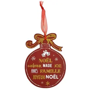 Décoration de sapin à suspendre boule de noël rouge en bois pas cher