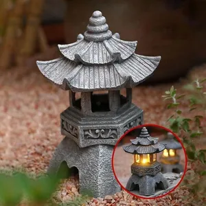 COOCHEER Statue de lanterne pagode solaire, décoration de jardin lumin... pas cher